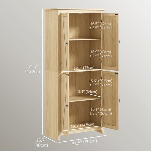 72" Freestanding Storage Cabinet, Kitchen Pantry Cabinet with Doors and Shelves for Dining Room, Natural
