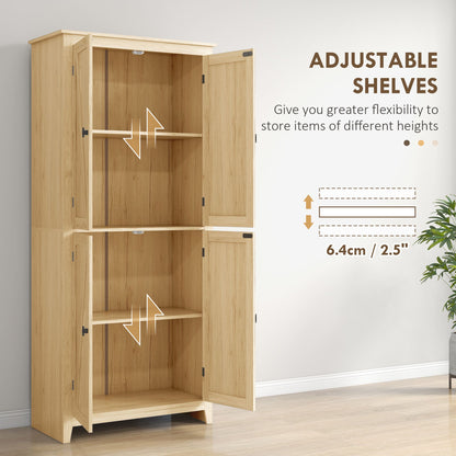 72" Freestanding Storage Cabinet, Kitchen Pantry Cabinet with Doors and Shelves for Dining Room, Natural