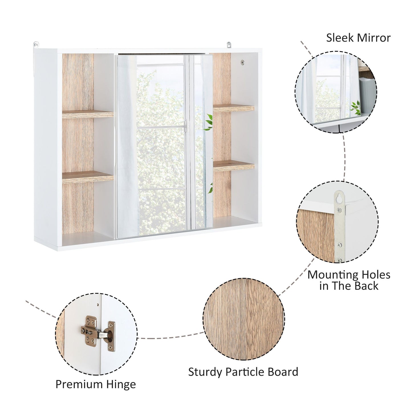 Wall-Mounted Bathroom Medicine Cabinet with Mirror, Over Toilet Bathroom Vanity Cabinet White & Oak