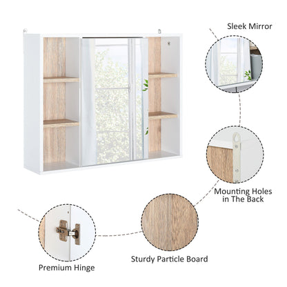 Wall-Mounted Bathroom Medicine Cabinet with Mirror, Over Toilet Bathroom Vanity Cabinet White & Oak