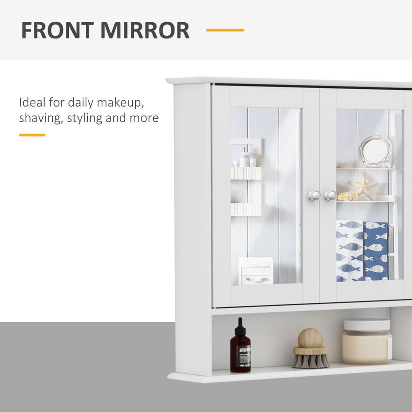 Medicine Cabinet, Wall-Mounted Bathroom Mirror Cabinet with Double Doors, Open Shelf, and Adjustable Shelf, Modern Bathroom Wall Cabinet, White