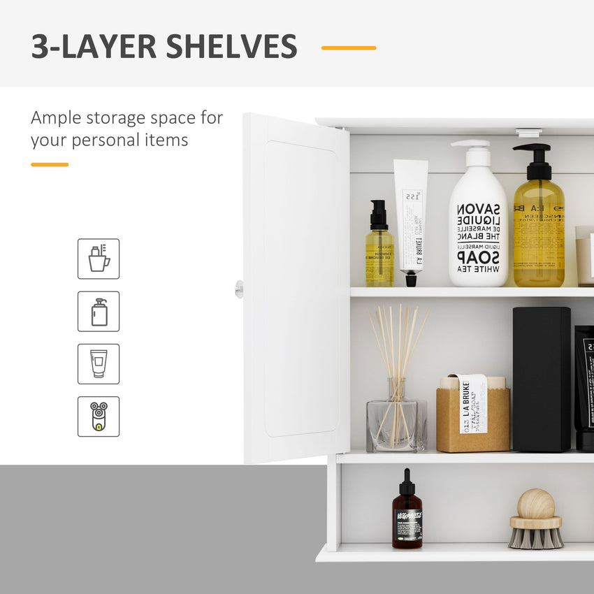 Medicine Cabinet, Wall-Mounted Bathroom Mirror Cabinet with Double Doors, Open Shelf, and Adjustable Shelf, Modern Bathroom Wall Cabinet, White