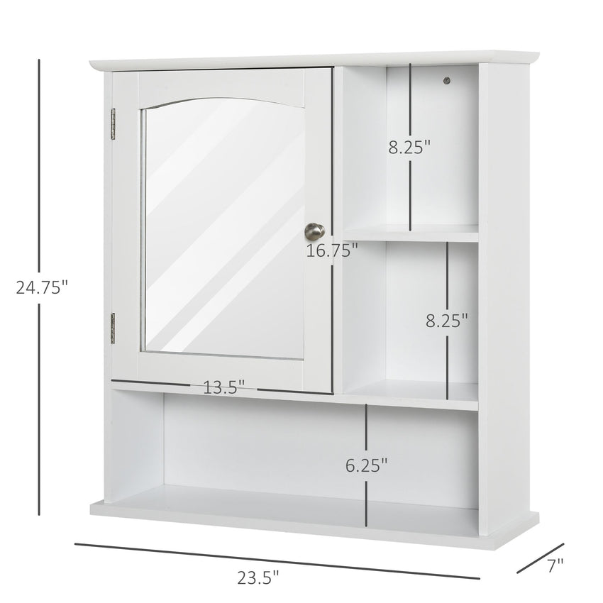 Wall-Mounted Medicine Cabinet, Bathroom Mirror Cabinet with Doors and Storage Shelves, White
