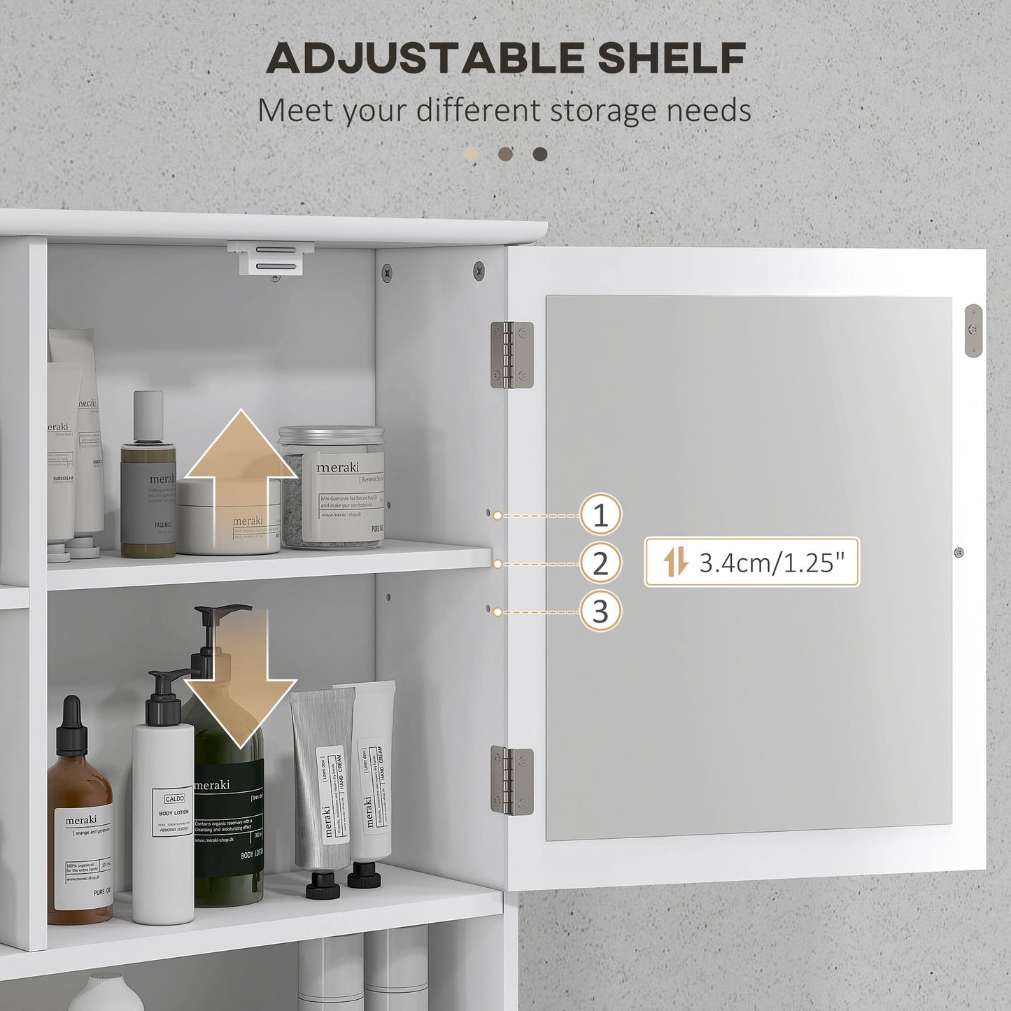 Wall-Mounted Medicine Cabinet, Bathroom Mirror Cabinet with Doors and Storage Shelves, White