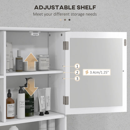 Wall-Mounted Medicine Cabinet, Bathroom Mirror Cabinet with Doors and Storage Shelves, White