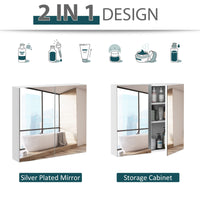 Wall Mounted Mirror Cabinet, Bathroom Medicine Cabinet with Mirror, 2 Doors and 3-tier Shelving, White