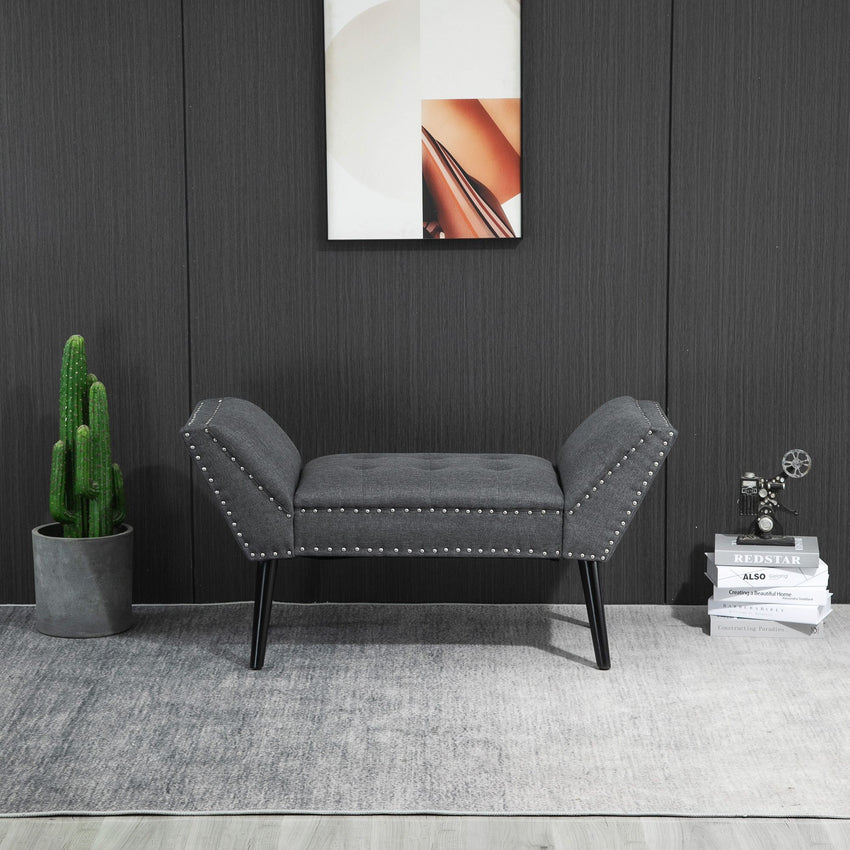 Modern Upholstered Bench, End of Bed Bench for Bedroom, Hallway Bench with Arms and Nailhead Trim