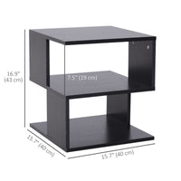 Modern Square 3 Tier Wood Coffee Side Table Storage Shelf Rack End Table Home Office Living Room Small Desk Black