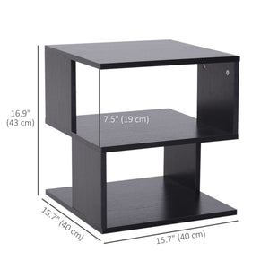 Modern Square 3 Tier Wood Coffee Side Table Storage Shelf Rack End Table Home Office Living Room Small Desk Black
