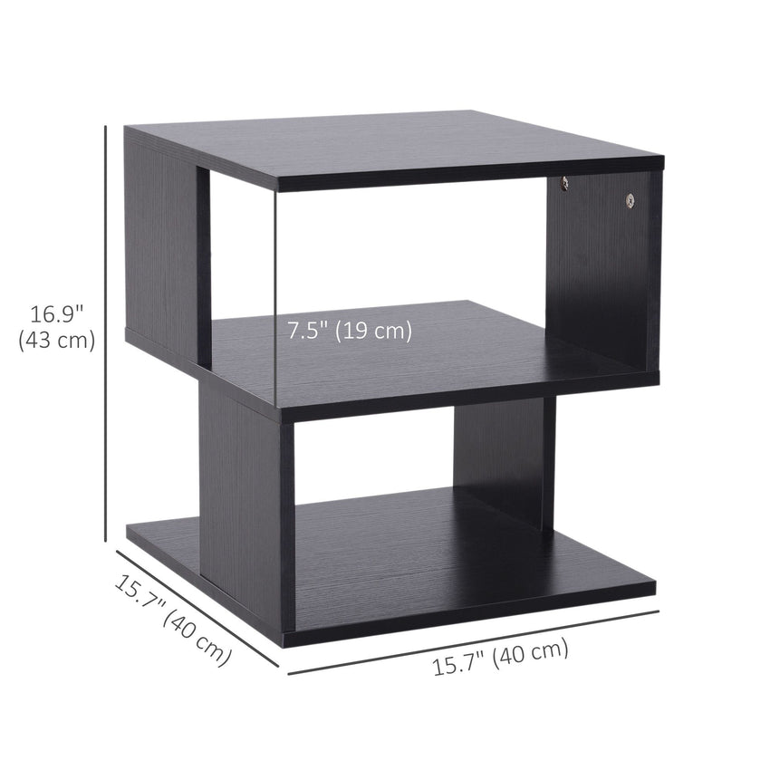 Modern Square 3 Tier Wood Coffee Side Table Storage Shelf Rack End Table Home Office Living Room Small Desk Black