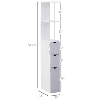 Tall Bathroom Storage Cabinet, Narrow Bathroom Cabinet with Drawers and Open Shelves for Small Spaces, White and Grey