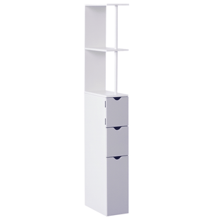 Tall Bathroom Storage Cabinet, Narrow Bathroom Cabinet with Drawers and Open Shelves for Small Spaces, White and Grey