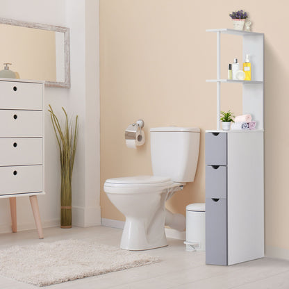 Tall Bathroom Storage Cabinet, Narrow Bathroom Cabinet with Drawers and Open Shelves for Small Spaces, White and Grey