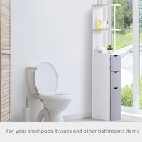 Tall Bathroom Storage Cabinet, Narrow Bathroom Cabinet with Drawers and Open Shelves for Small Spaces, White and Grey