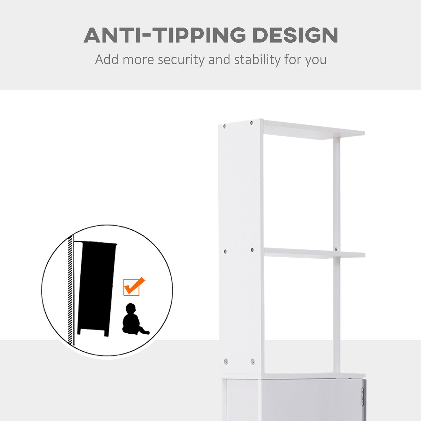 Tall Bathroom Storage Cabinet, Narrow Bathroom Cabinet with Drawers and Open Shelves for Small Spaces, White and Grey