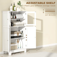 Bathroom Floor Storage Cabinet with Tempered Glass Doors and Adjustable Shelf, Kitchen Cupboard, Free Standing Organizer for Living Room Entryway, White