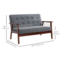 44.5" 2 Seat Sofa for Bedroom, Modern Upholstered Loveseat with Button Tufted Back and Wood Legs, Grey