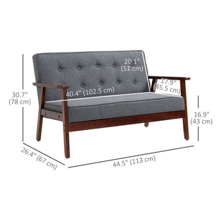 44.5" 2 Seat Sofa for Bedroom, Modern Upholstered Loveseat with Button Tufted Back and Wood Legs, Grey