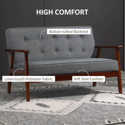 44.5" 2 Seat Sofa for Bedroom, Modern Upholstered Loveseat with Button Tufted Back and Wood Legs, Grey