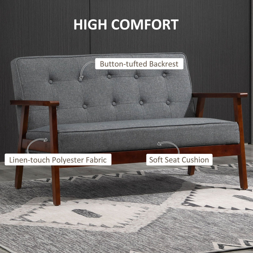 44.5" 2 Seat Sofa for Bedroom, Modern Upholstered Loveseat with Button Tufted Back and Wood Legs, Grey