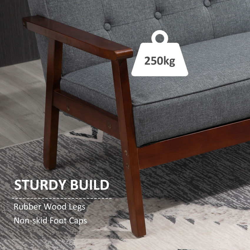 44.5" 2 Seat Sofa for Bedroom, Modern Upholstered Loveseat with Button Tufted Back and Wood Legs, Grey