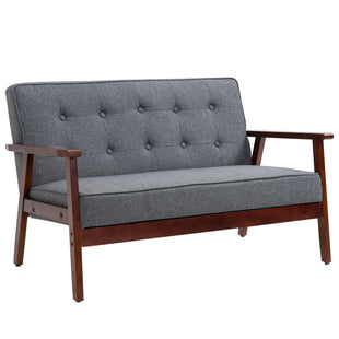 44.5" 2 Seat Sofa for Bedroom, Modern Upholstered Loveseat with Button Tufted Back and Wood Legs, Grey