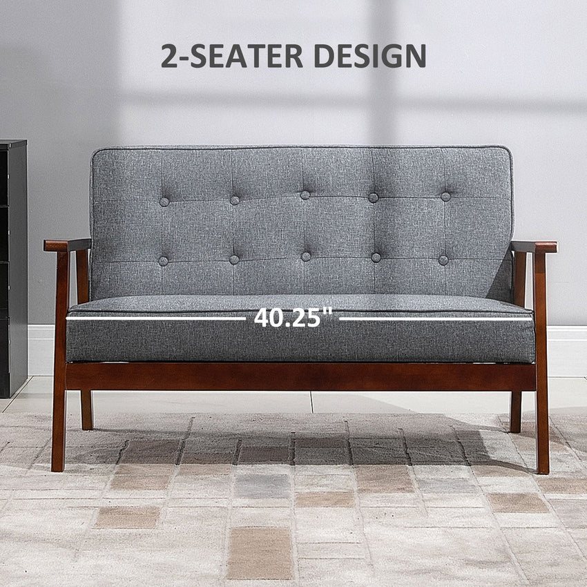 44.5" 2 Seat Sofa for Bedroom, Modern Upholstered Loveseat with Button Tufted Back and Wood Legs, Grey