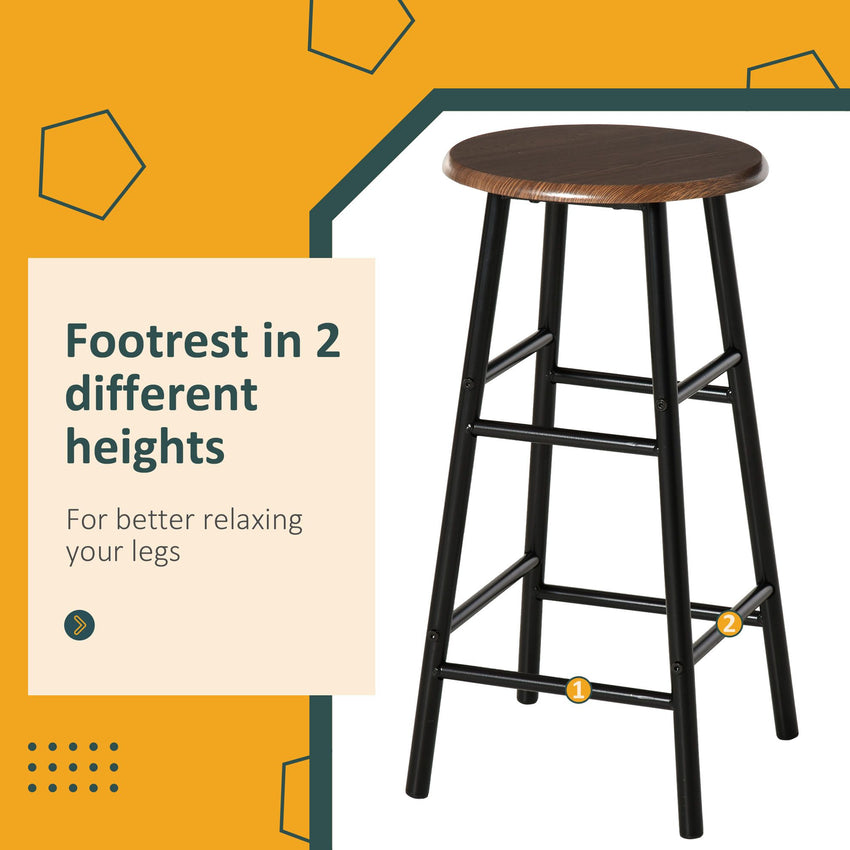 3 Piece Counter Height Bar Table Set with 1 Table, 2 Matching Stools, Dining Table Set with Storage Shelf and Metal Frame Footrest, Black and Oak