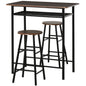 3 Piece Counter Height Bar Table Set with 1 Table, 2 Matching Stools, Dining Table Set with Storage Shelf and Metal Frame Footrest, Black and Oak
