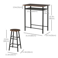 3 Piece Counter Height Bar Table Set with 1 Table, 2 Matching Stools, Dining Table Set with Storage Shelf and Metal Frame Footrest, Black and Oak
