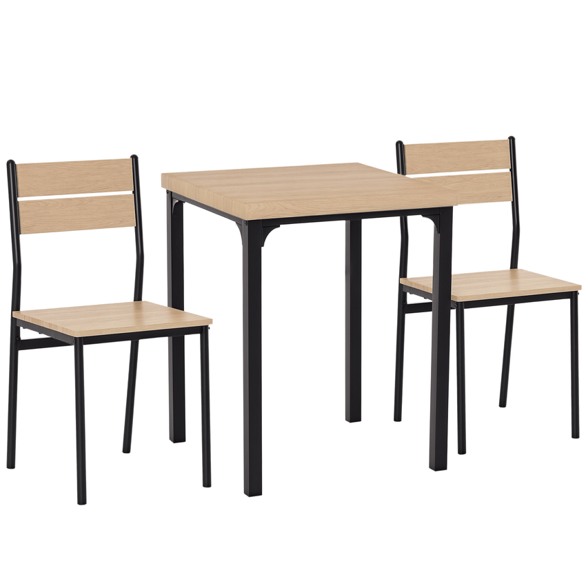 Dining Table Set for 2, 3 Piece Kitchen Table and Chairs with Metal Legs for Small Spaces, Natural Wood