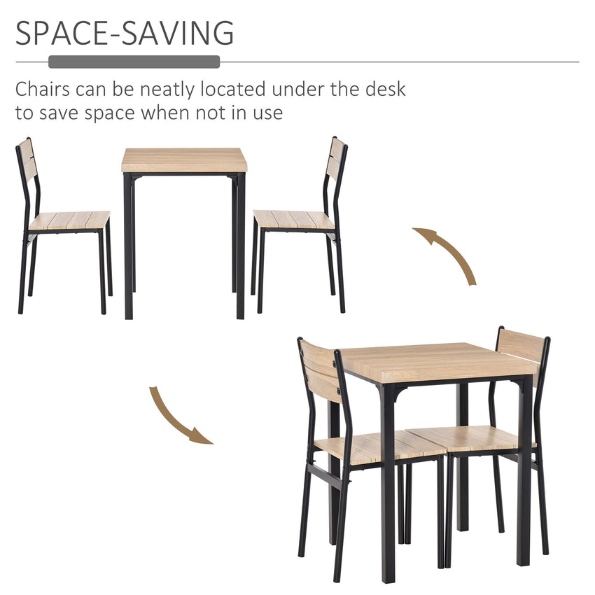 Dining Table Set for 2, 3 Piece Kitchen Table and Chairs with Metal Legs for Small Spaces, Natural Wood