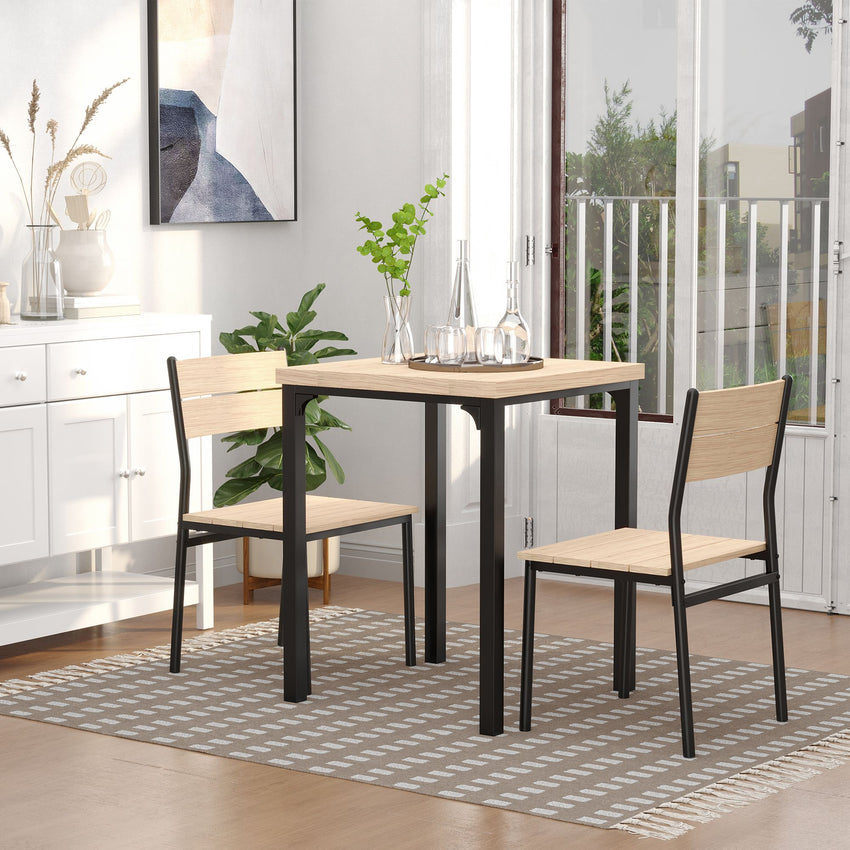 Dining Table Set for 2, 3 Piece Kitchen Table and Chairs with Metal Legs for Small Spaces, Natural Wood