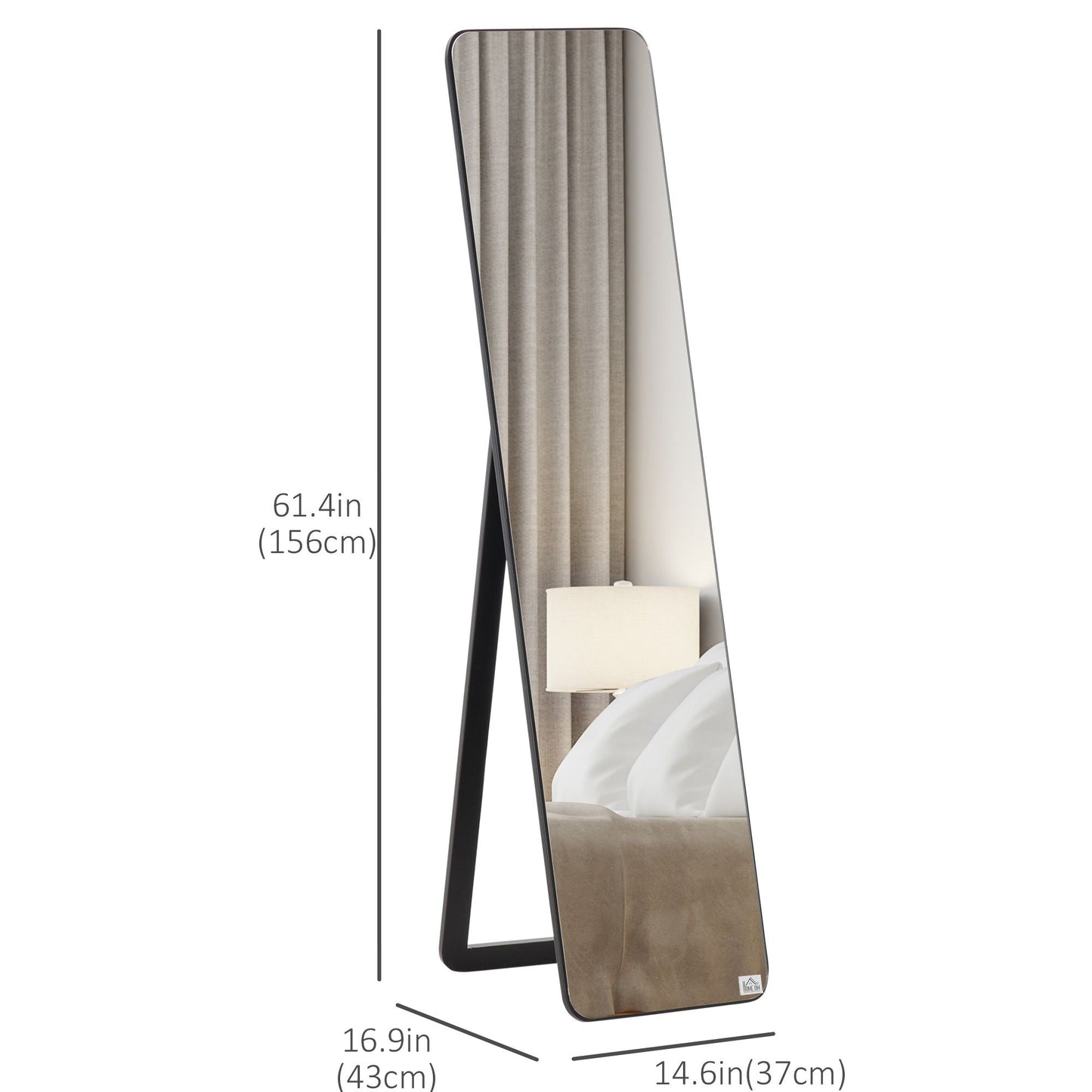 Full Length Mirror for Bedroom, Free Standing Dressing Mirror, Wall Mirror with Wood Frame, 15" x 61", Black