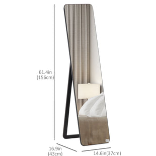 Full Length Mirror for Bedroom, Free Standing Dressing Mirror, Wall Mirror with Wood Frame, 15" x 61", Black