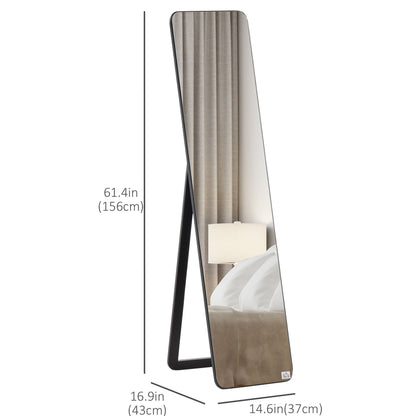 Full Length Mirror for Bedroom, Free Standing Dressing Mirror, Wall Mirror with Wood Frame, 15" x 61", Black
