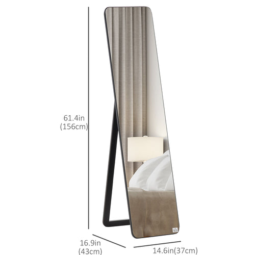 Full Length Mirror for Bedroom, Free Standing Dressing Mirror, Wall Mirror with Wood Frame, 15" x 61", Black