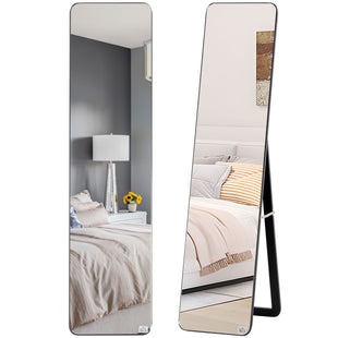 Full Length Mirror for Bedroom, Free Standing Dressing Mirror, Wall Mirror with Wood Frame, 15" x 61", Black
