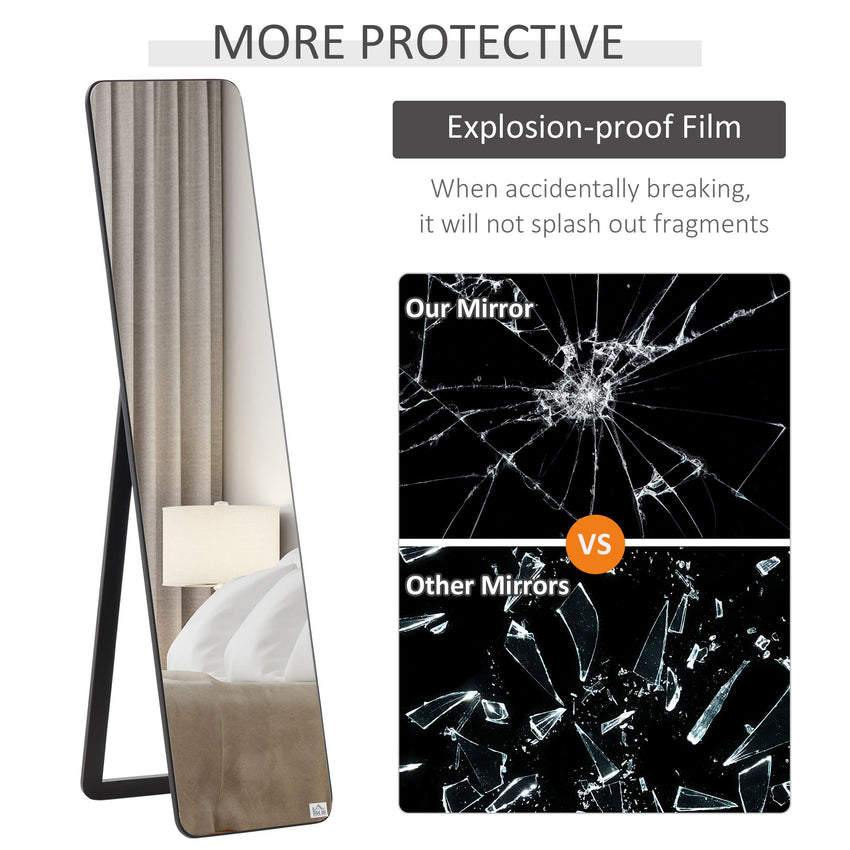 Full Length Mirror for Bedroom, Free Standing Dressing Mirror, Wall Mirror with Wood Frame, 15" x 61", Black