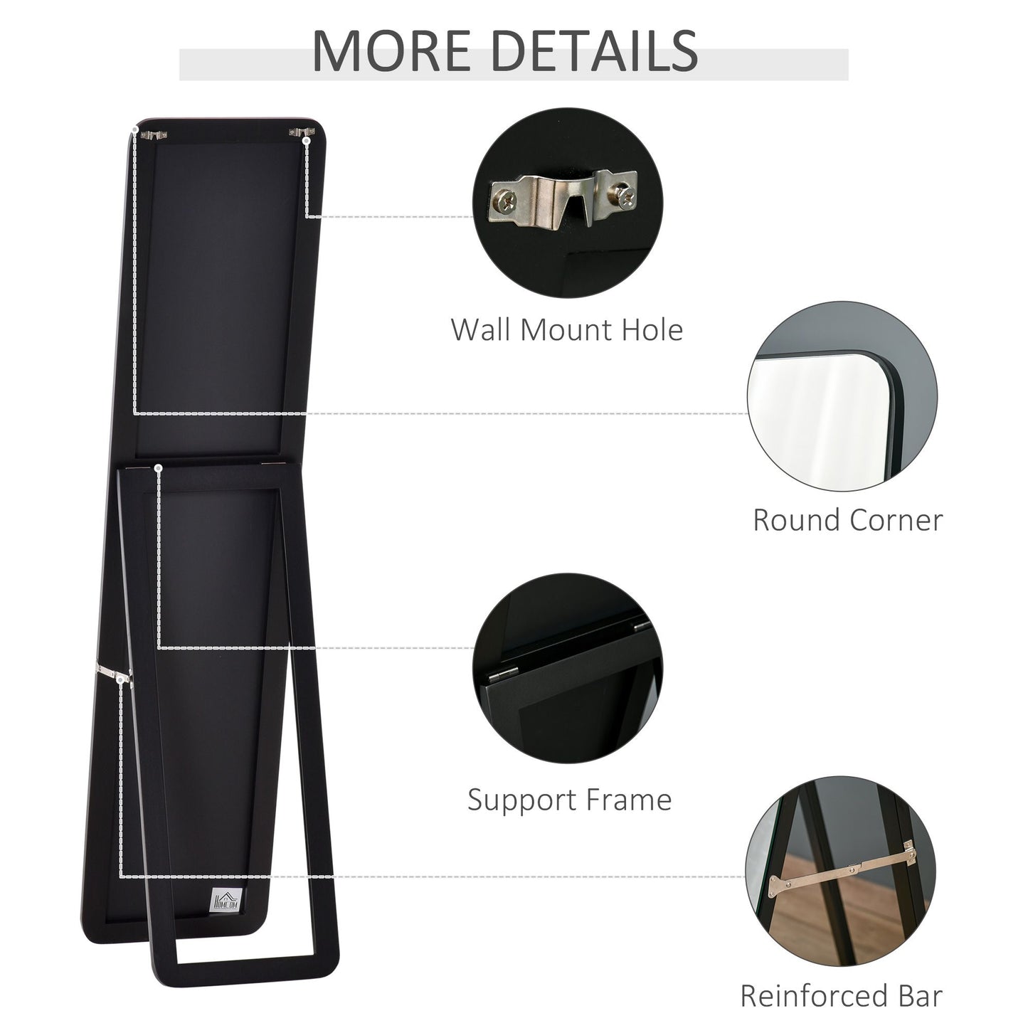 Full Length Mirror for Bedroom, Free Standing Dressing Mirror, Wall Mirror with Wood Frame, 15" x 61", Black