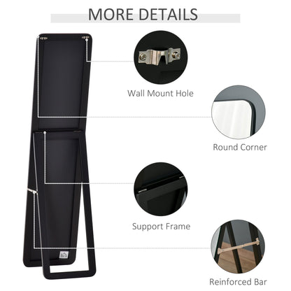 Full Length Mirror for Bedroom, Free Standing Dressing Mirror, Wall Mirror with Wood Frame, 15" x 61", Black