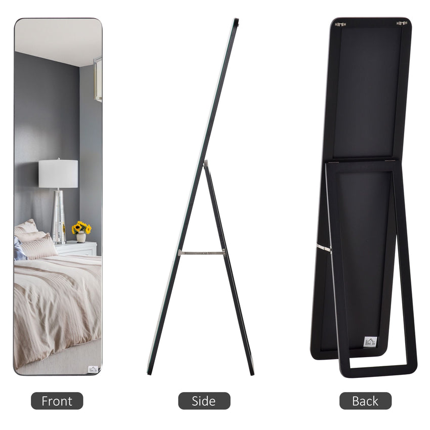 Full Length Mirror for Bedroom, Free Standing Dressing Mirror, Wall Mirror with Wood Frame, 15" x 61", Black