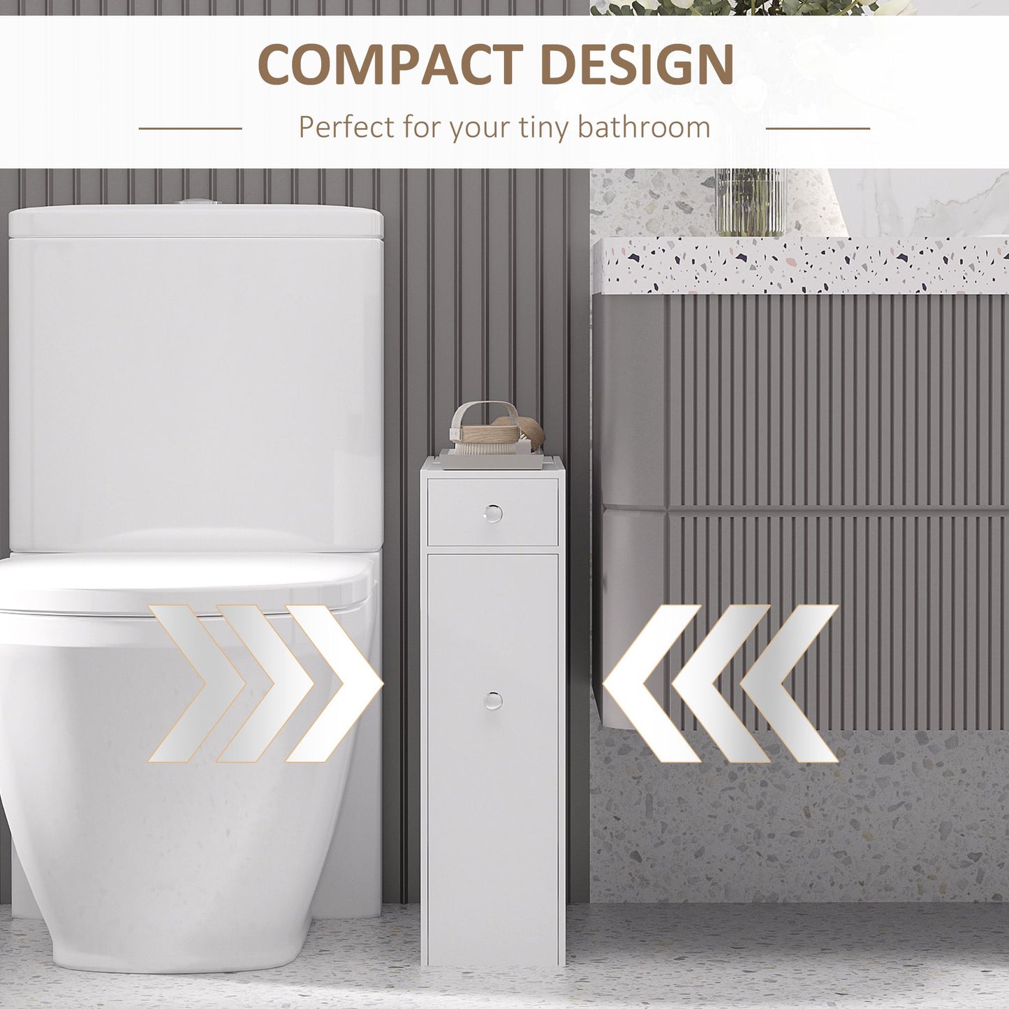 Space Saving Toilet Paper Cabinet, Narrow Bathroom Cabinet with Drawers and Hidden Storage, White