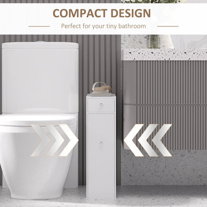 Space Saving Toilet Paper Cabinet, Narrow Bathroom Cabinet with Drawers and Hidden Storage, White