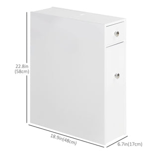 Space Saving Toilet Paper Cabinet, Narrow Bathroom Cabinet with Drawers and Hidden Storage, White