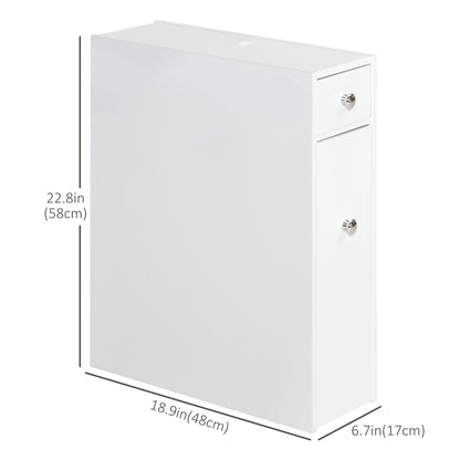 Space Saving Toilet Paper Cabinet, Narrow Bathroom Cabinet with Drawers and Hidden Storage, White