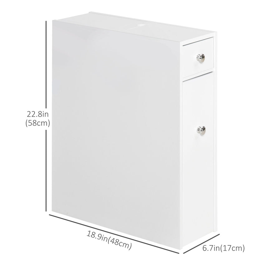 Space Saving Toilet Paper Cabinet, Narrow Bathroom Cabinet with Drawers and Hidden Storage, White