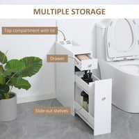 Space Saving Toilet Paper Cabinet, Narrow Bathroom Cabinet with Drawers and Hidden Storage, White