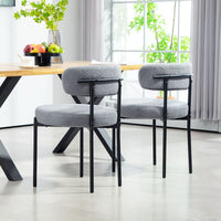2 Pieces Kitchen Chairs, Modern Dining Chairs w/ Berber Fleece Upholstery and Steel Legs for Living Room, Grey