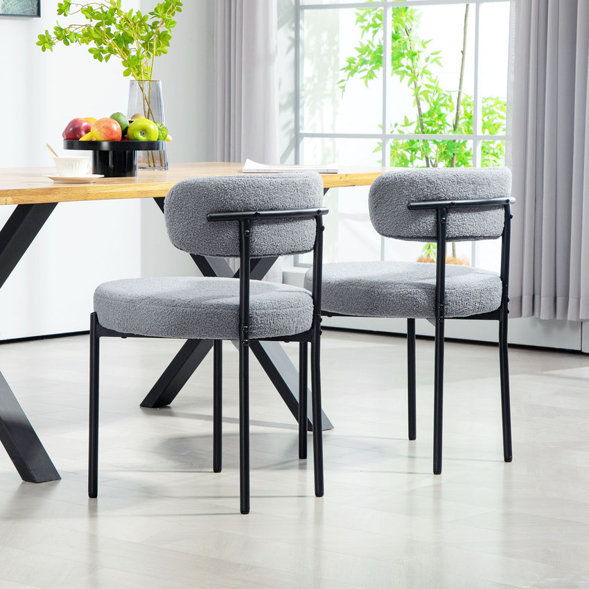 2 Pieces Kitchen Chairs, Modern Dining Chairs w/ Berber Fleece Upholstery and Steel Legs for Living Room, Grey